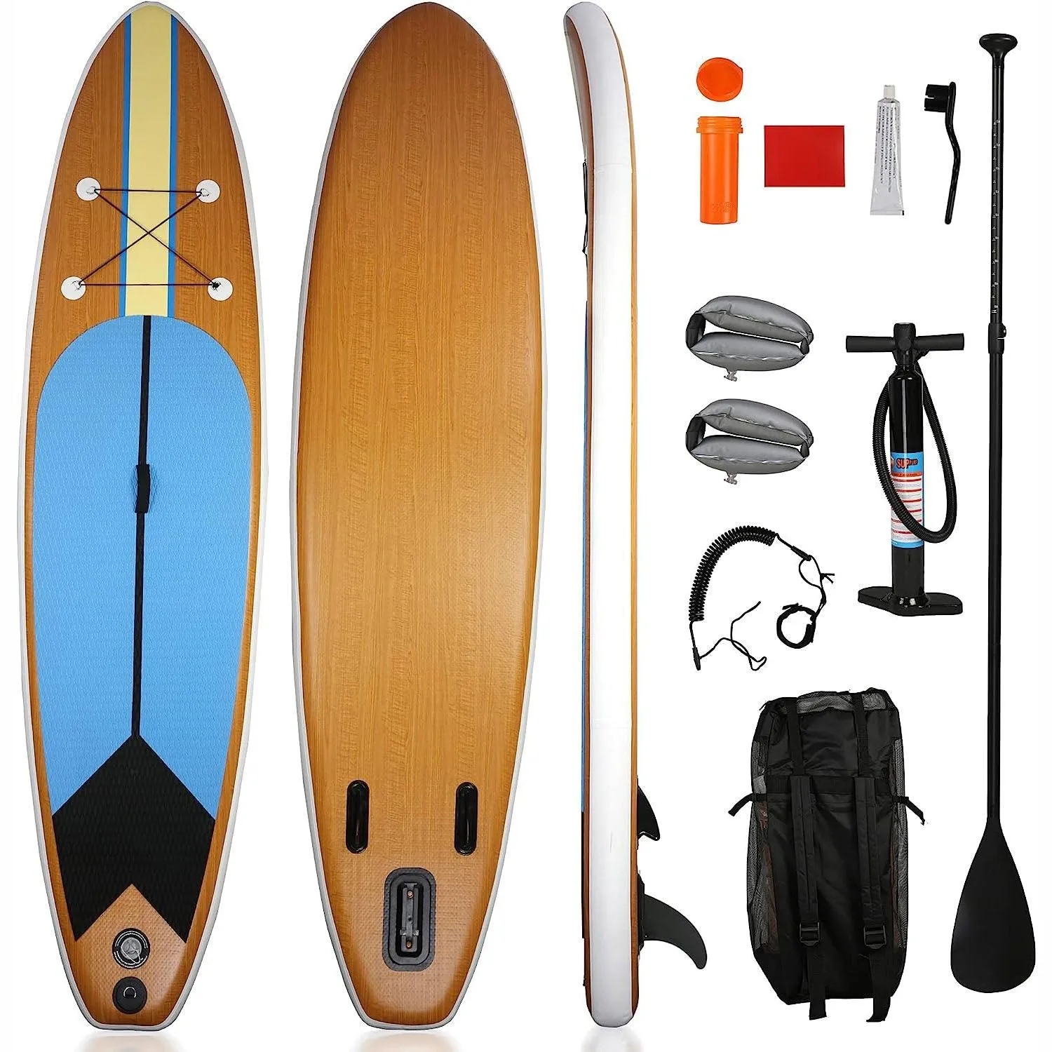 11'x30"x6" Inflatable Stand Up Paddle Board with SUP Accessories & Carry Bag, Brown