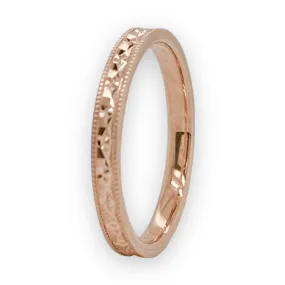 14K R Gold 3mm Milgrain Edge Carved Wedding Band