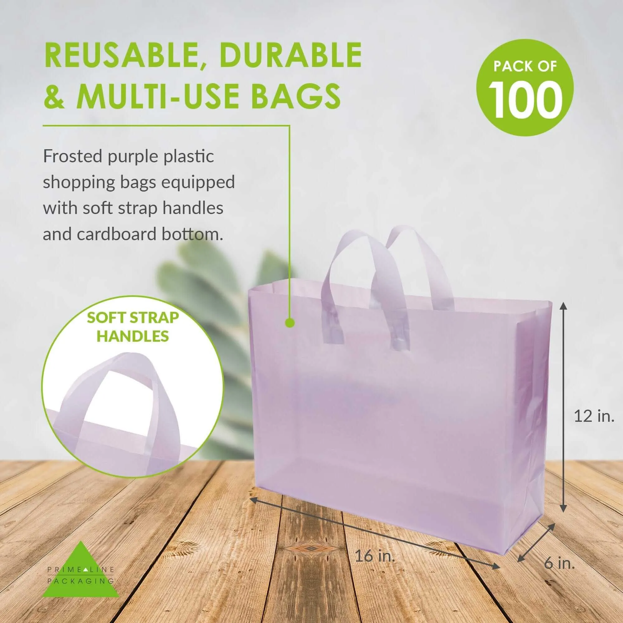 16x6x12 Large Frosted Lilac Purple Plastic Bags with Handles