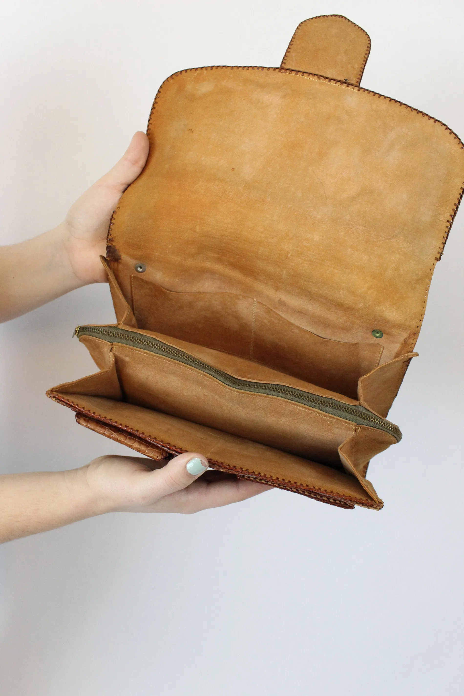 1950s leather handbag snakeskin clutch purse | new fall