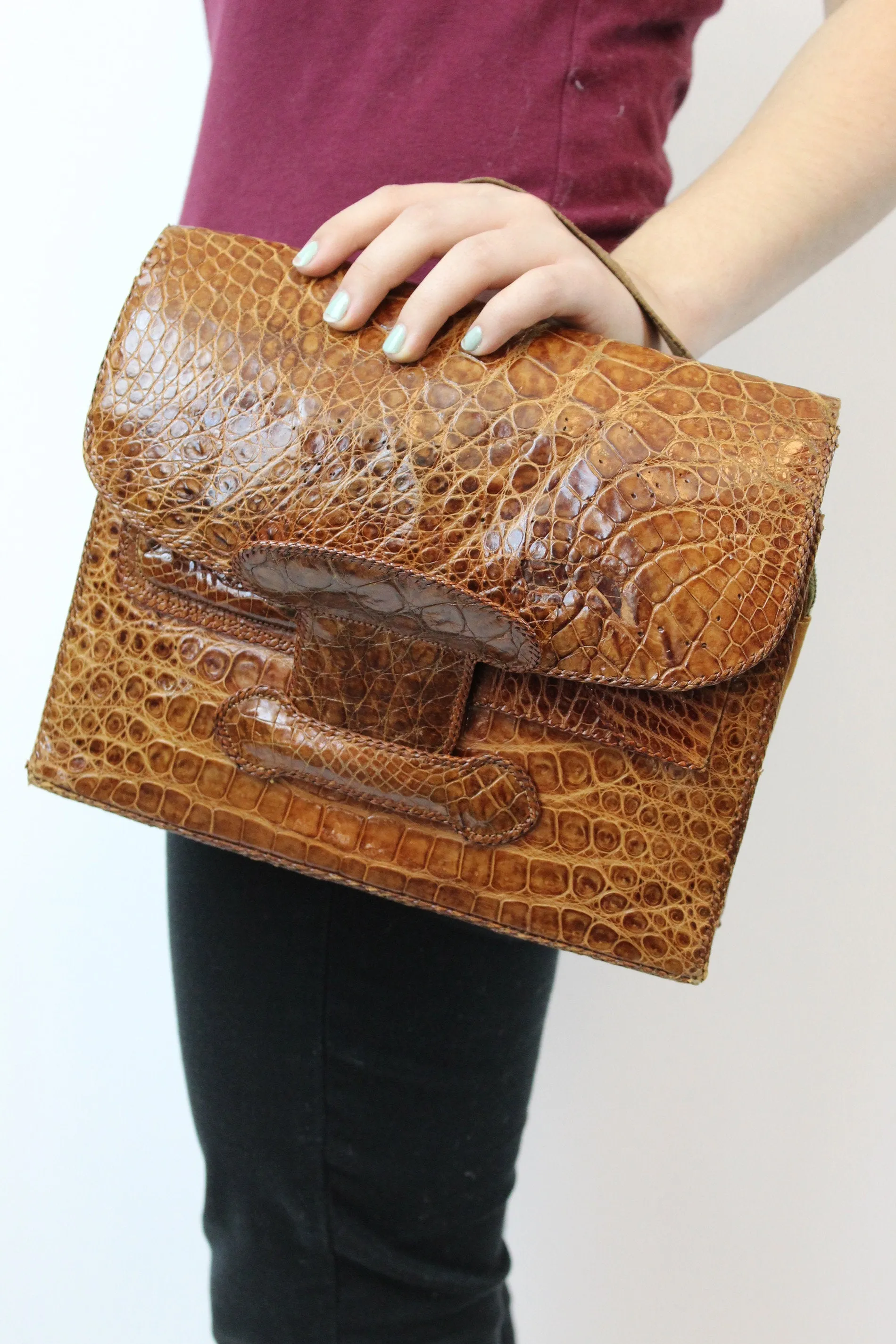 1950s leather handbag snakeskin clutch purse | new fall