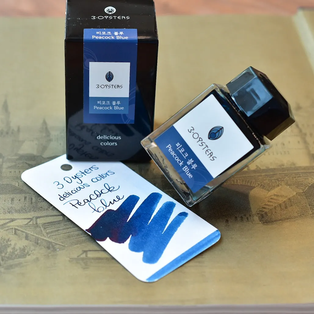 3 Oysters Peacock Blue Ink Bottle