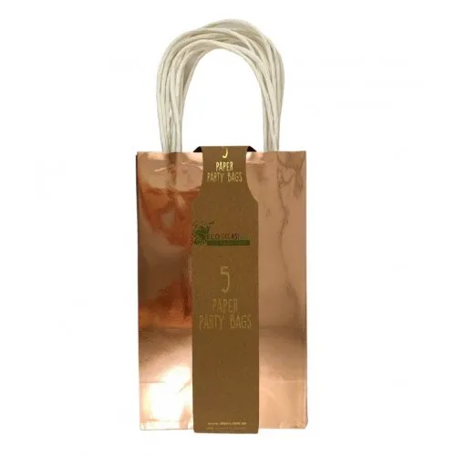 5pk Metallic Rose Gold Paper Party Gift Bags