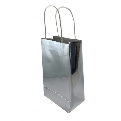 5pk Metallic Silver Paper Party Gift Bags