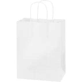 8 x 4 1/2 x 10 1/4" White Paper Shopping Bags