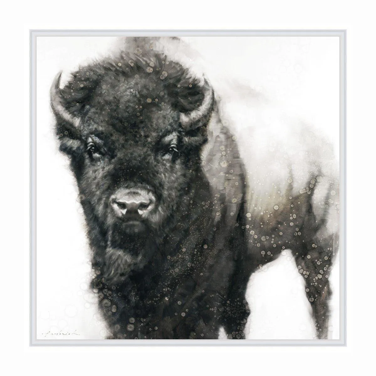 A Slight Pause Bison Framed Canvas Art