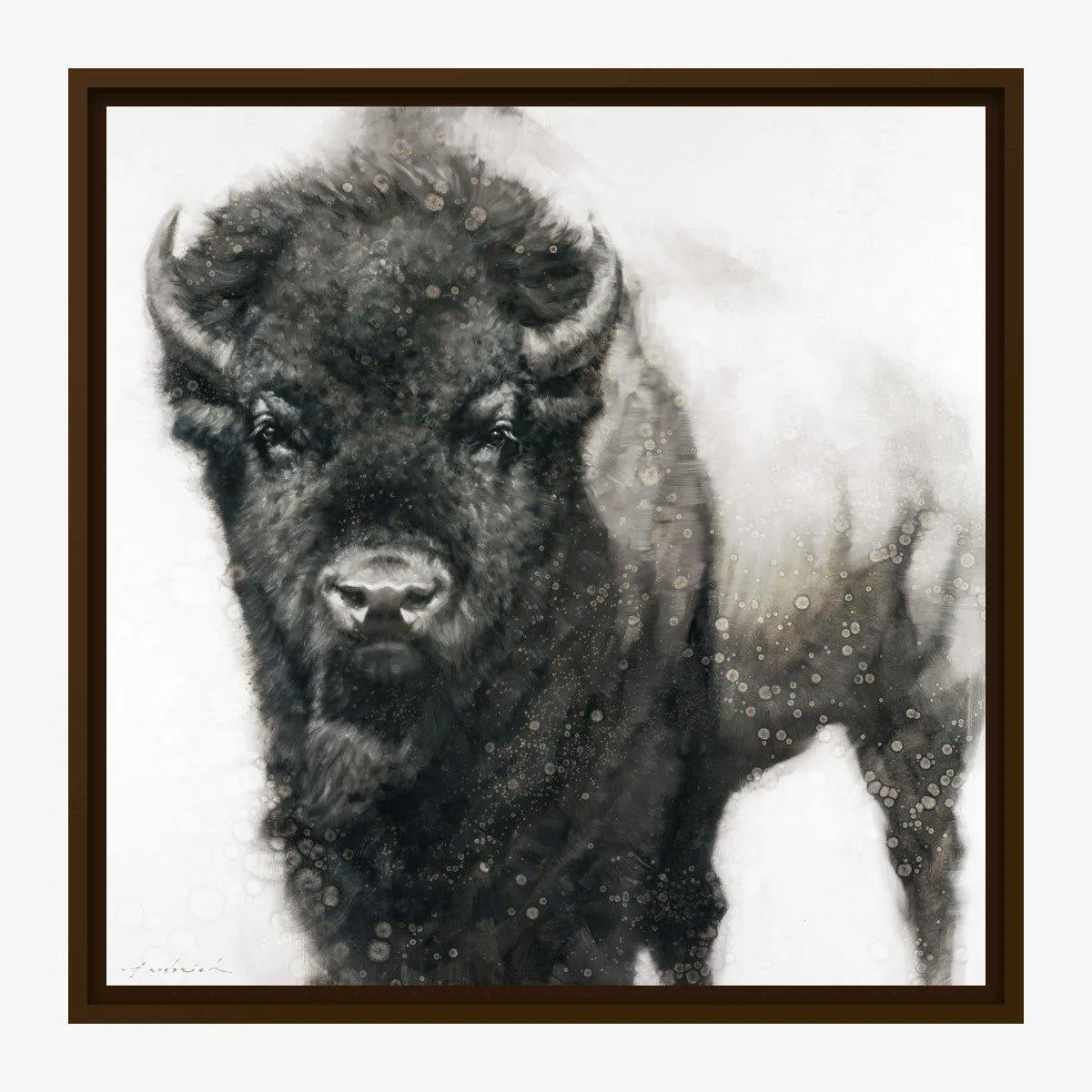 A Slight Pause Bison Framed Canvas Art