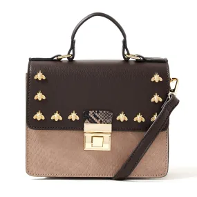 Accessorize London  Brown & Beige Colourblocked Bee Studded Satchel