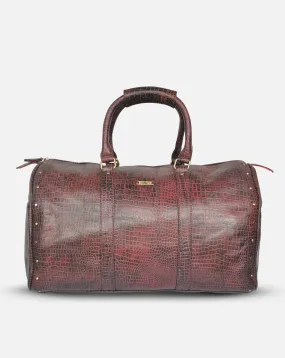 Alfred- Maroon Leather Croc Print Duffel Bag