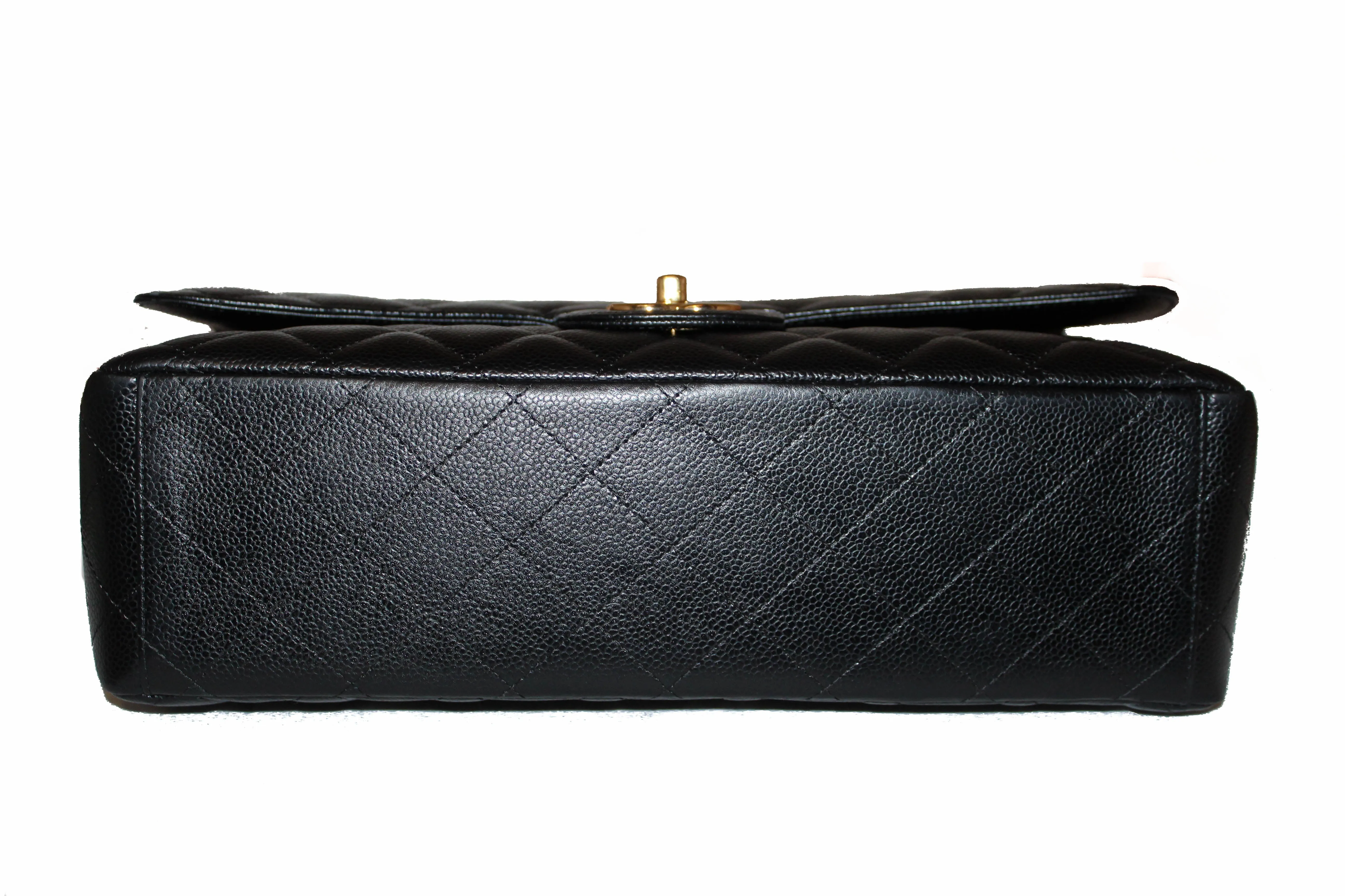 Authentic Chanel Black Quilted Caviar Leather Maxi Double Flap Bag