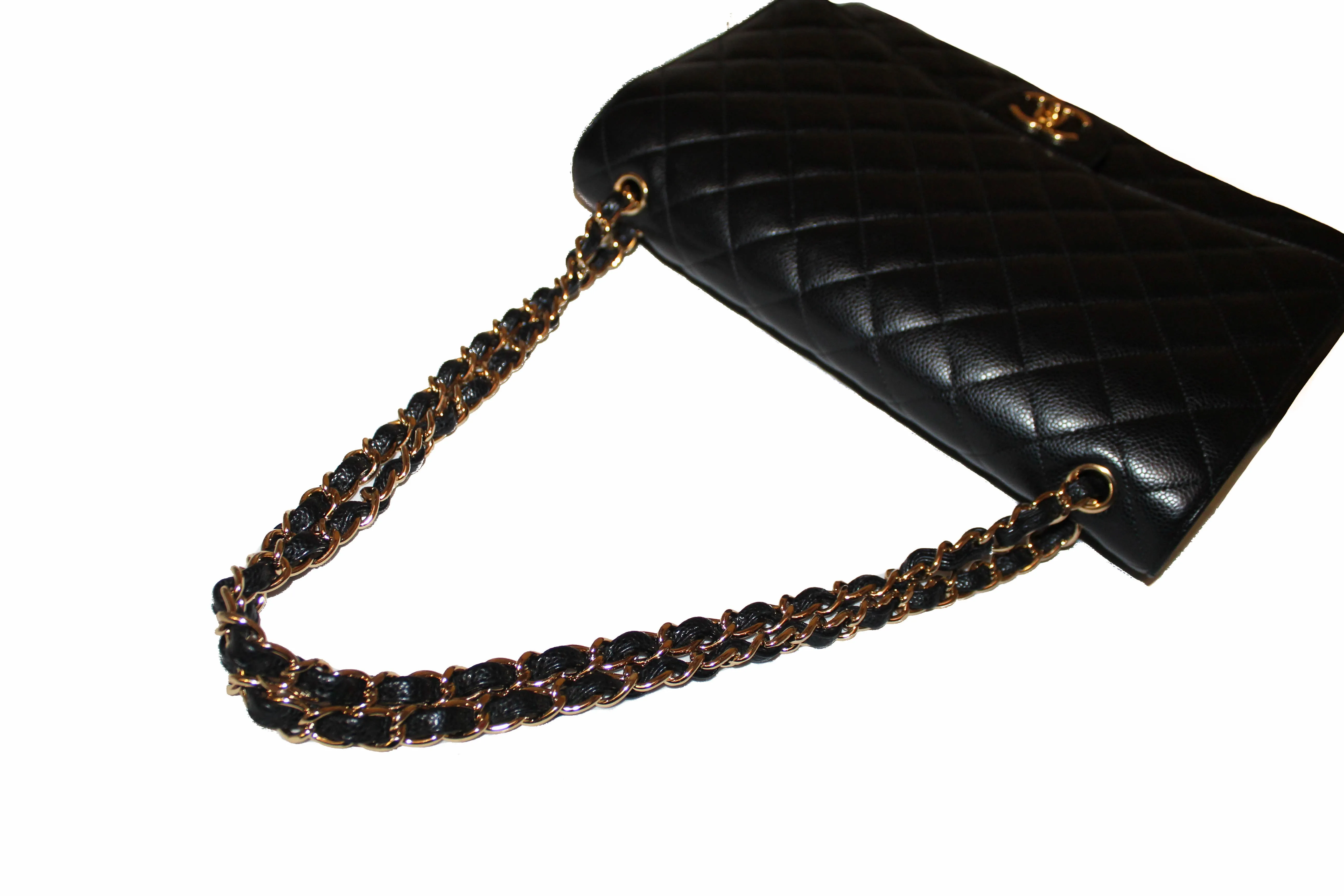 Authentic Chanel Black Quilted Caviar Leather Maxi Double Flap Bag