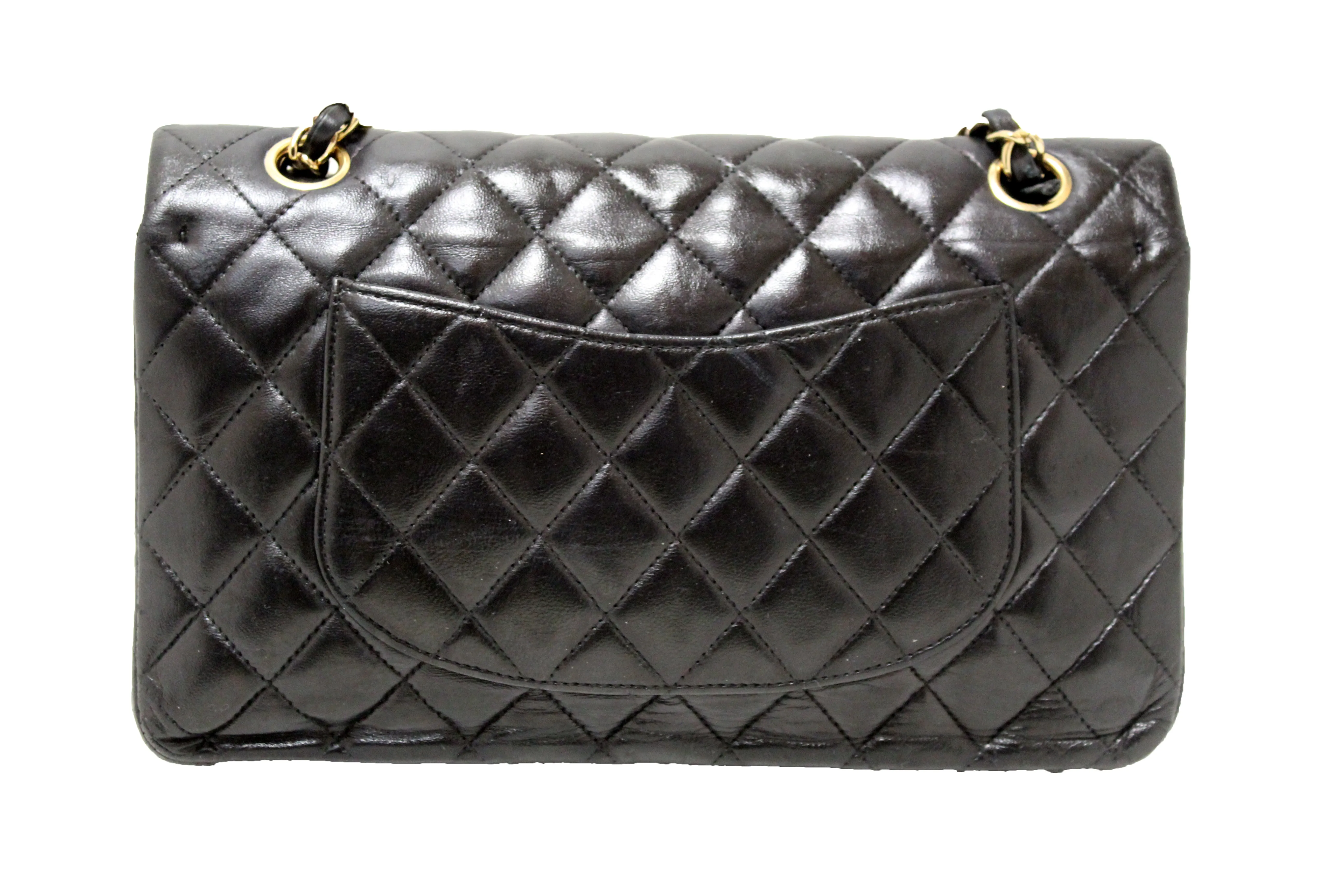 Authentic Chanel Quilted Black Lambskin Leather Classic Medium Flap Bag