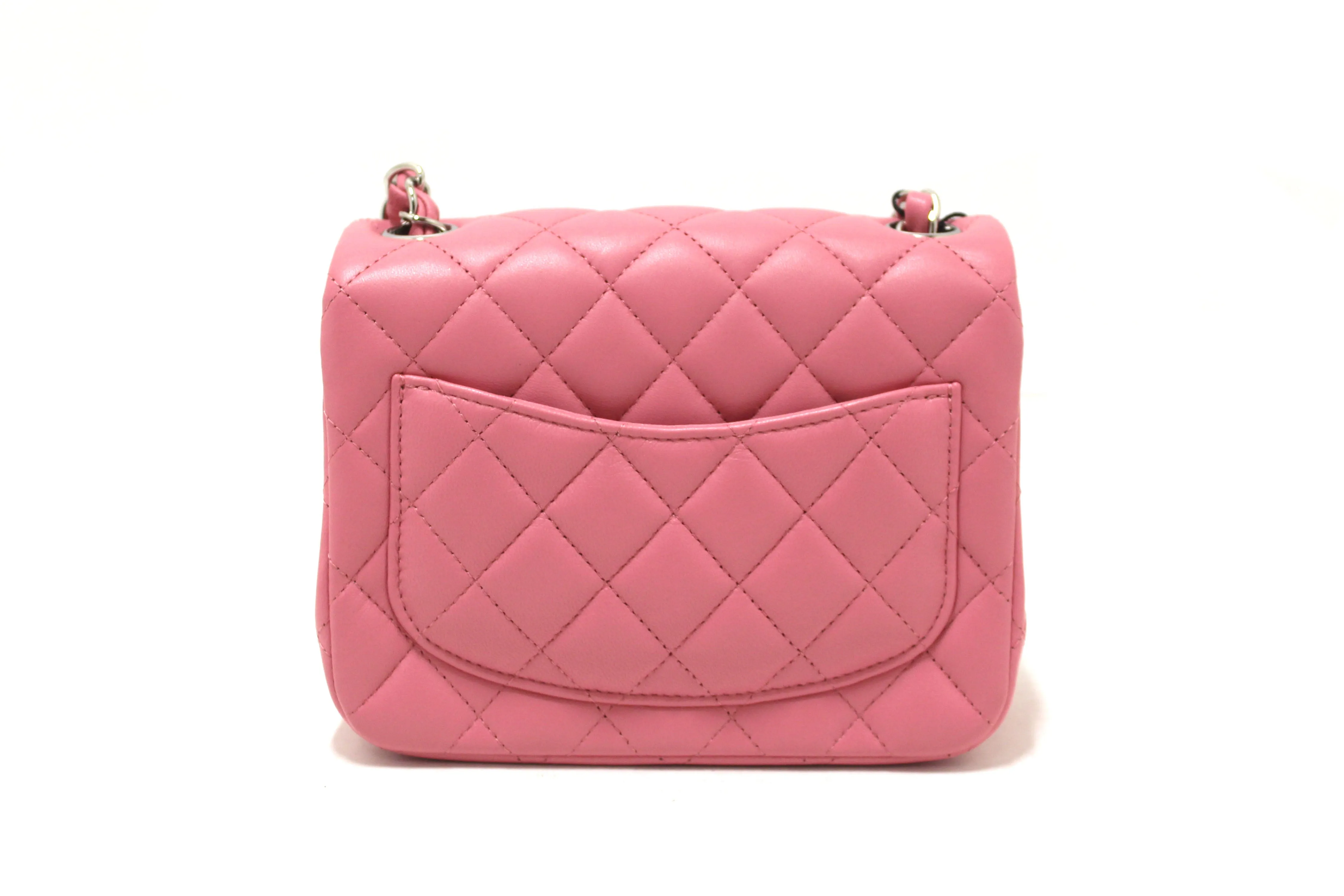 Authentic NEW Chanel Quilted Pink Lambskin Leather Mini Square Classic Flap Bag