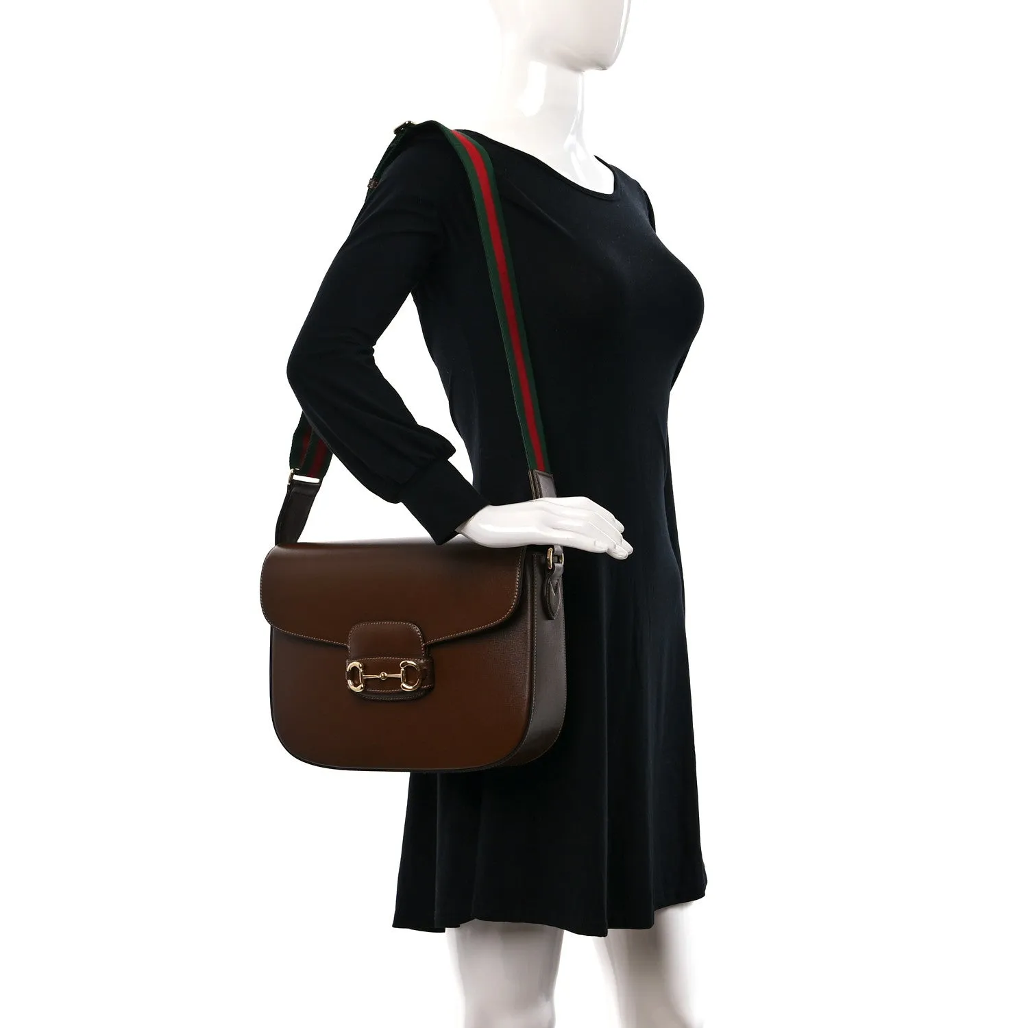 Azalea Calfskin Web Horsebit 1955 Shoulder Bag Brown Sugar