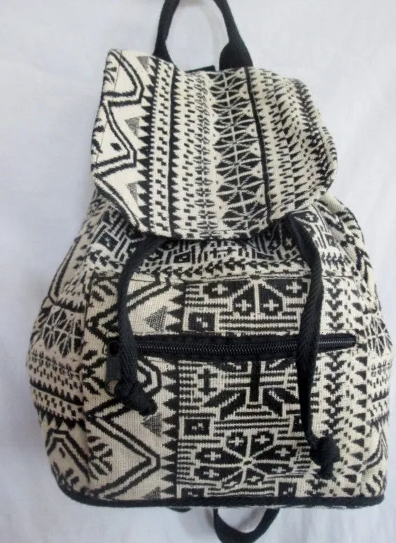 Aztec Mexican Style Rucksack Daytripper BACKPACK BAG WHITE BLACK Blanket