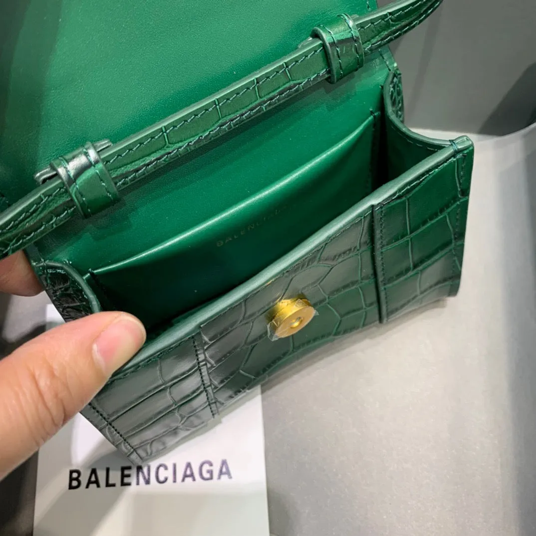 Balen Hourglass Mini Handbag In Green, For Women,  Bags 4.7in/12cm