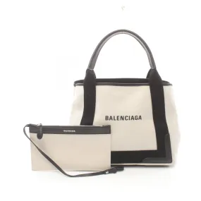 Balenciaga Navy Cabas S Canvas Leather Tote