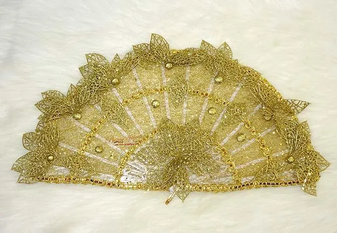 Beautiful Detailed Gold Glitter Hand fan wedding African Traditional engagement