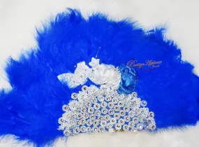 Beautiful Detailed Royal Blue Hand fan wedding African Traditional engagement