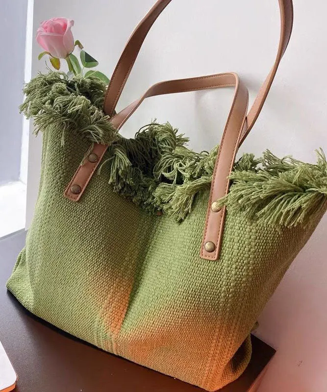 Beautiful Green Letter Embroidery Canvas Oversize Tote Handbag LY1395