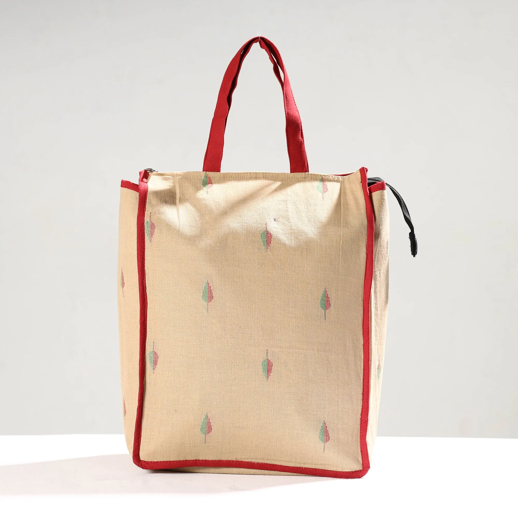 Beige - Handmade Jacquard Cotton Shopping Bag