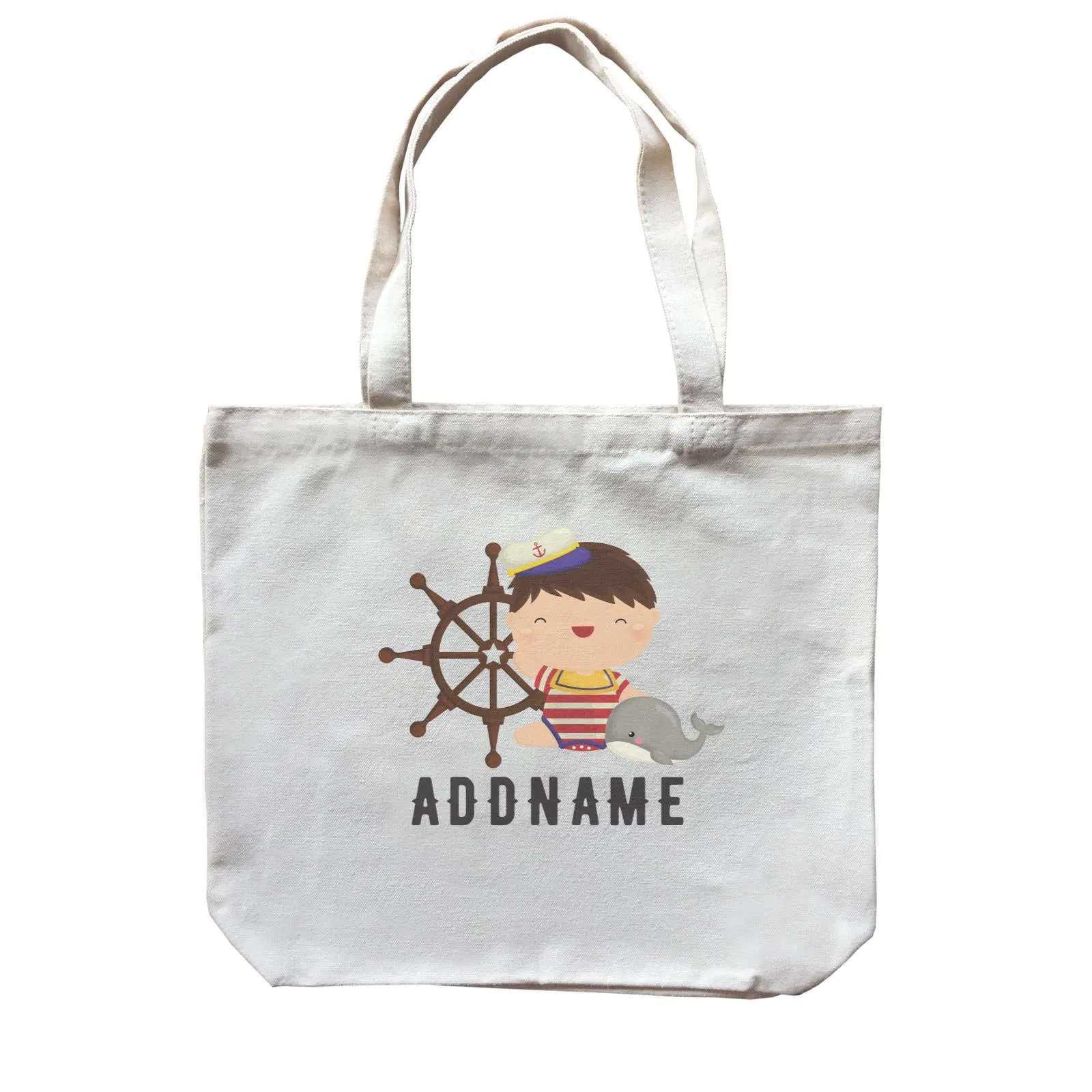 Birthday Sailor Baby Boy Ship With Wheel Addname Canvas Bag