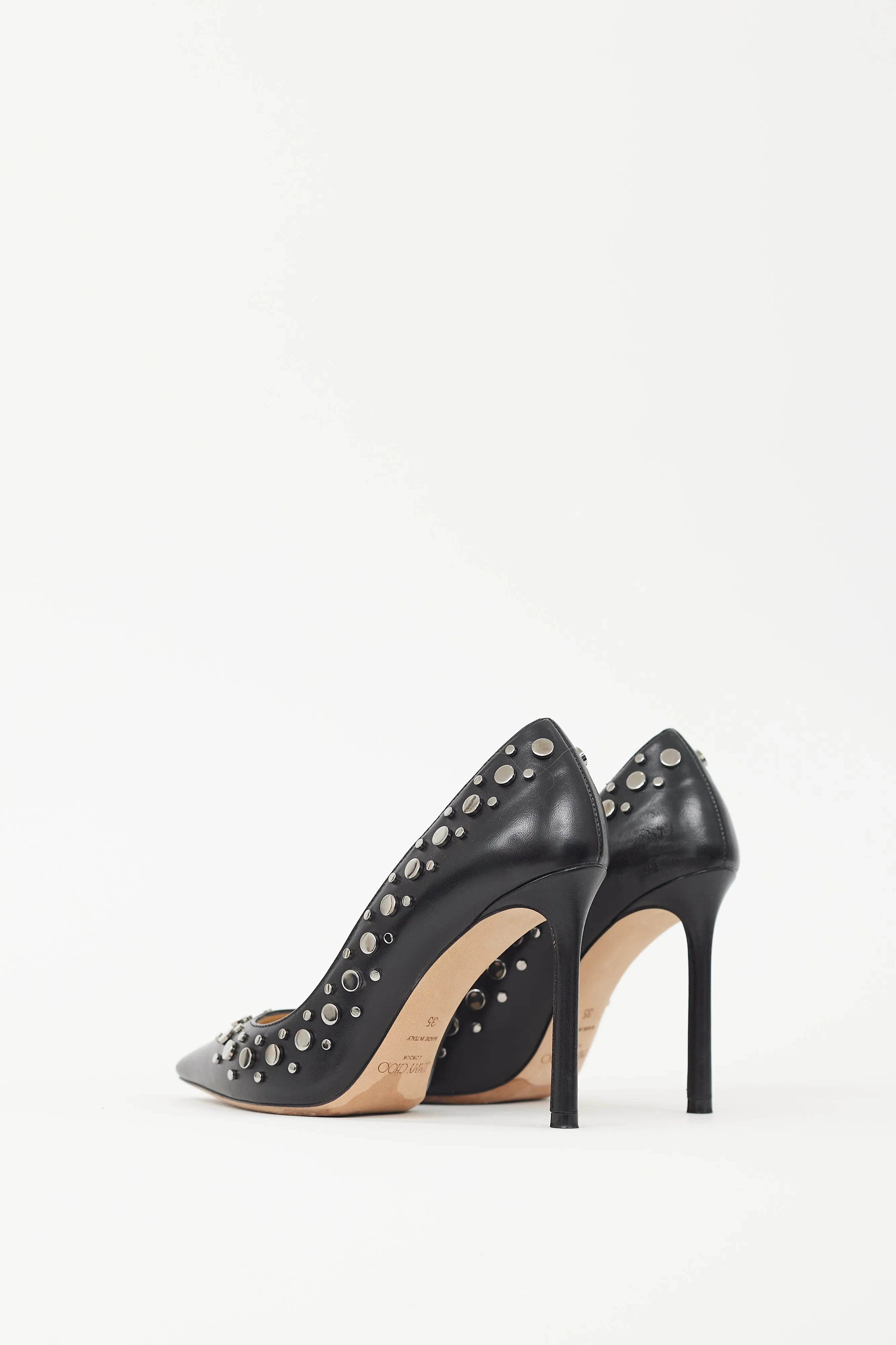 Black & Silver Leather Romy 100 Studded Heel