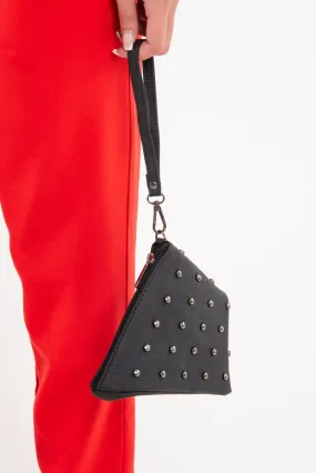 Black Faux Leather Studded Wrist Strap Bag - Nicoletta