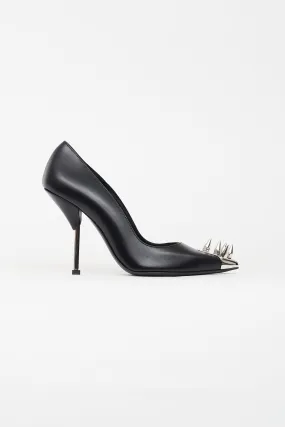 Black Leather Stud Punk Pump