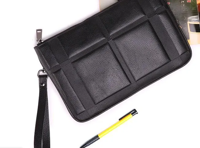 Black Mens Leather Slim Zipper Clutch Wristlet Purse Bag Clutch Bag For Men