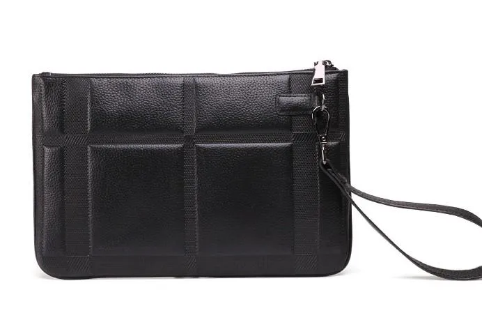 Black Mens Leather Slim Zipper Clutch Wristlet Purse Bag Clutch Bag For Men