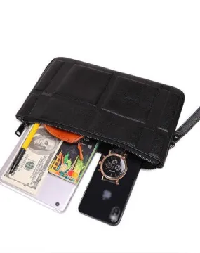 Black Mens Leather Slim Zipper Clutch Wristlet Purse Bag Clutch Bag For Men