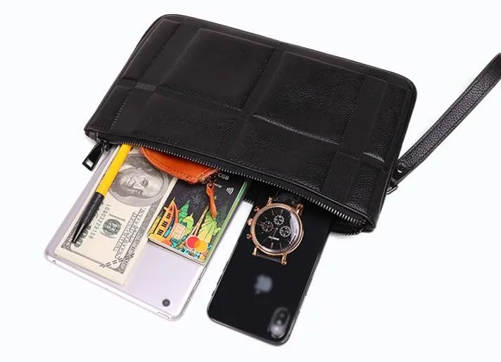 Black Mens Leather Slim Zipper Clutch Wristlet Purse Bag Clutch Bag For Men