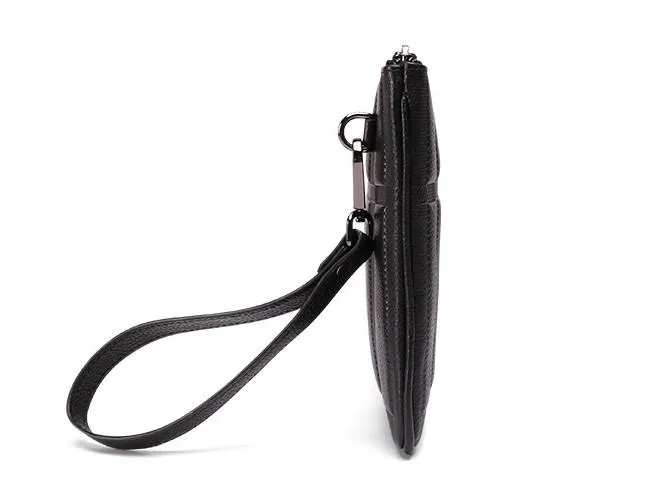 Black Mens Leather Slim Zipper Clutch Wristlet Purse Bag Clutch Bag For Men