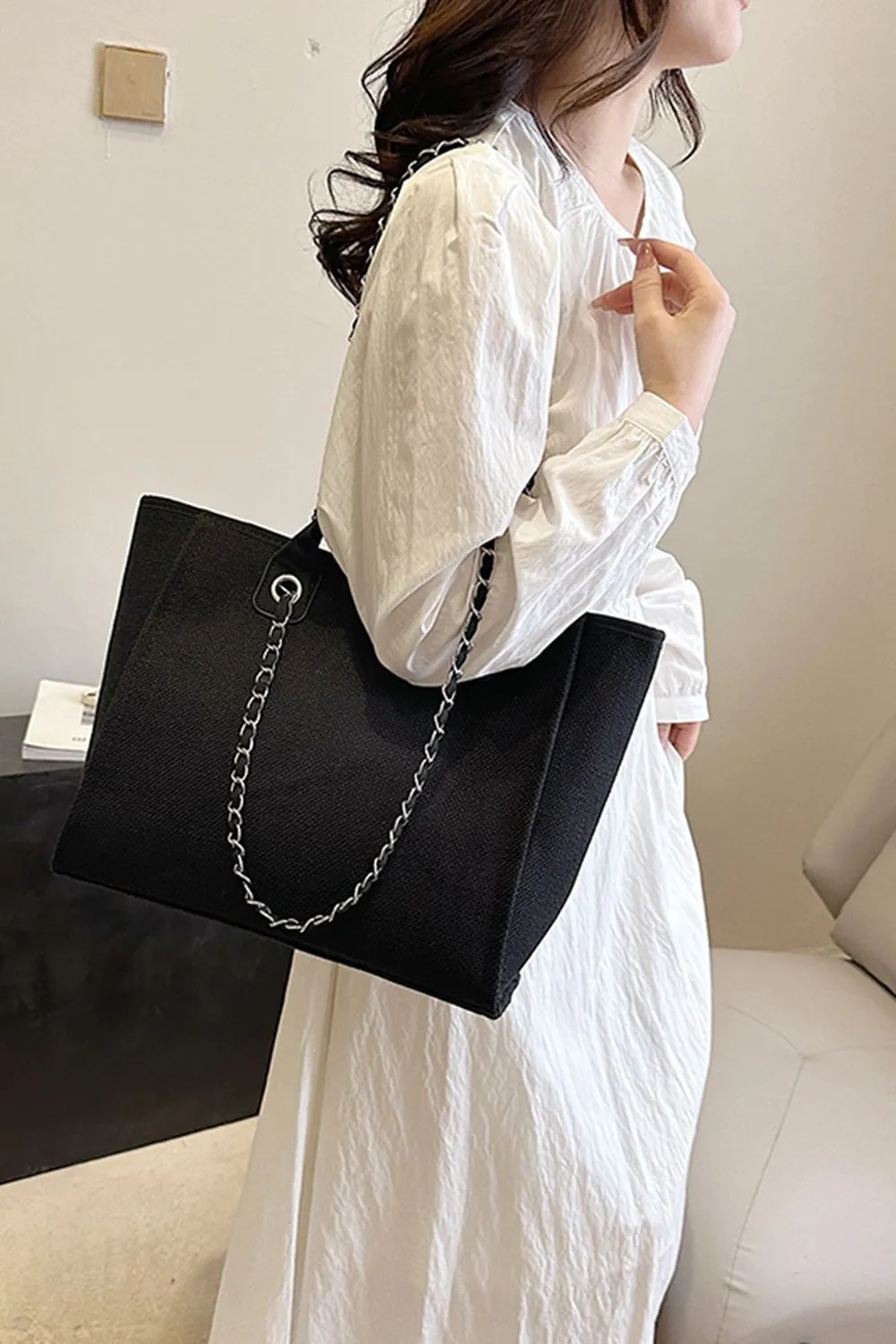 Black Polyester Tote Bag