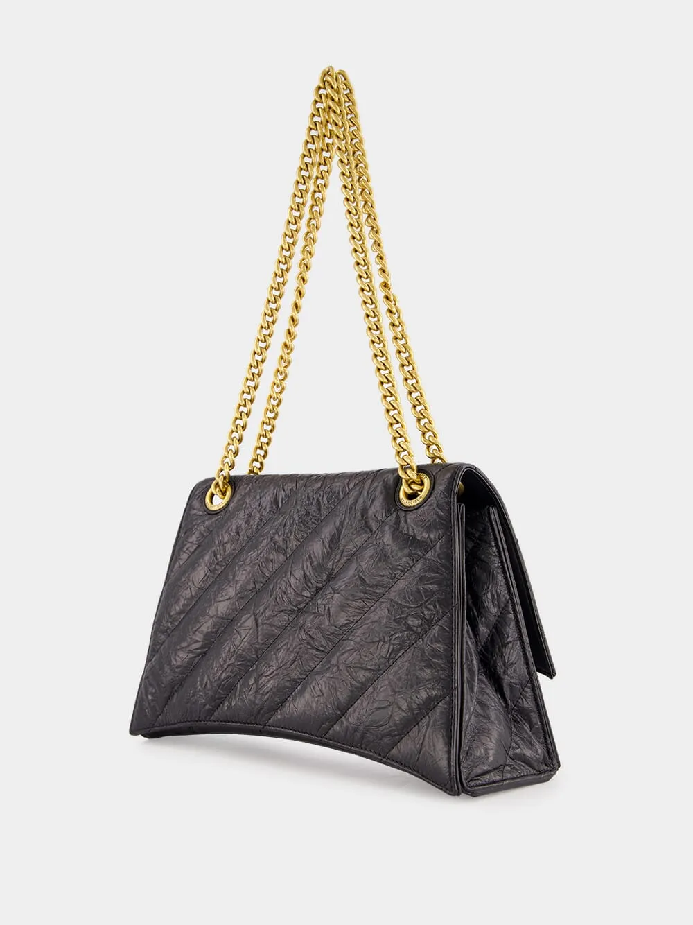 Black Quilted Crush Medium Chain Bag