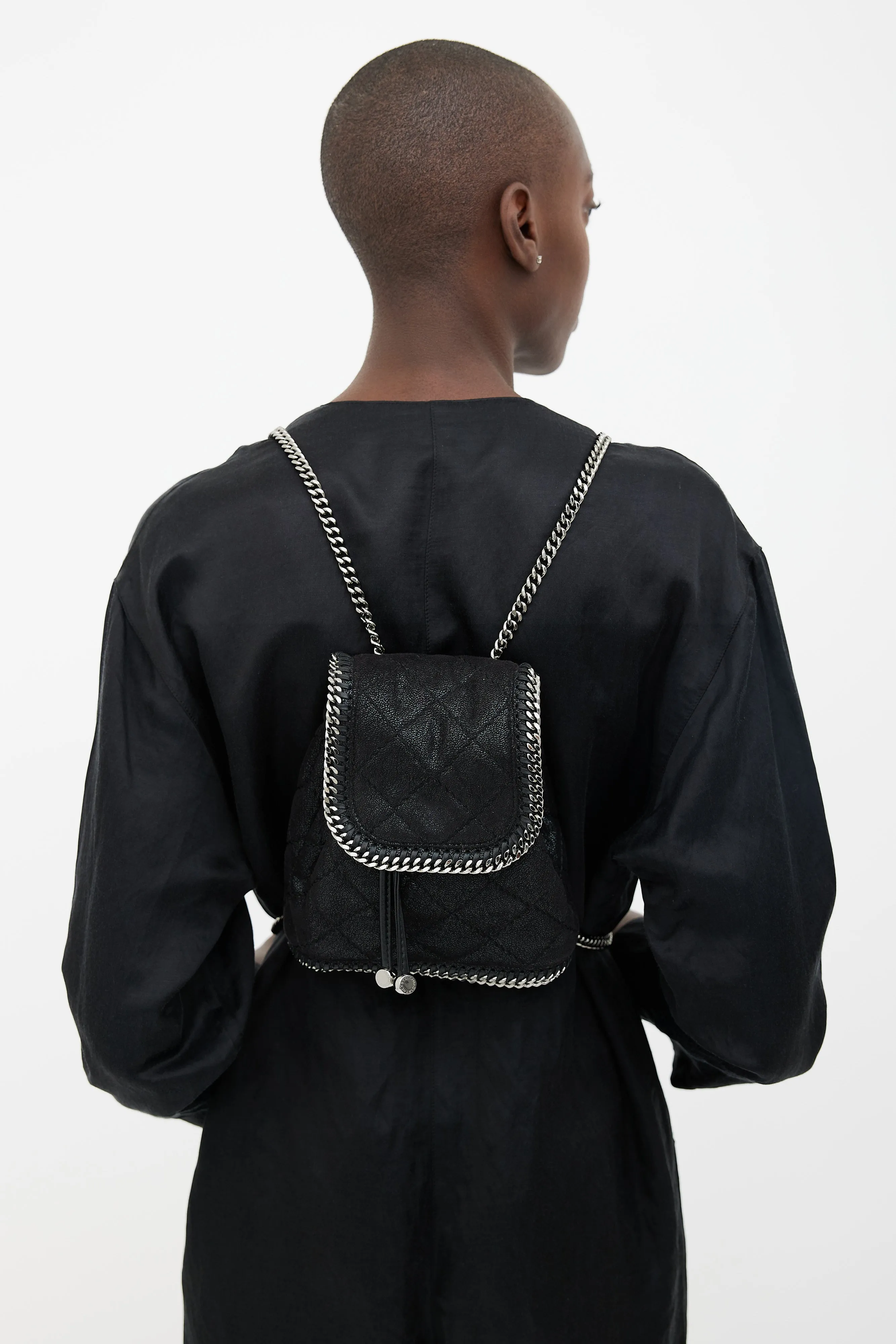 Black Quilted Mini Falabella Backpack