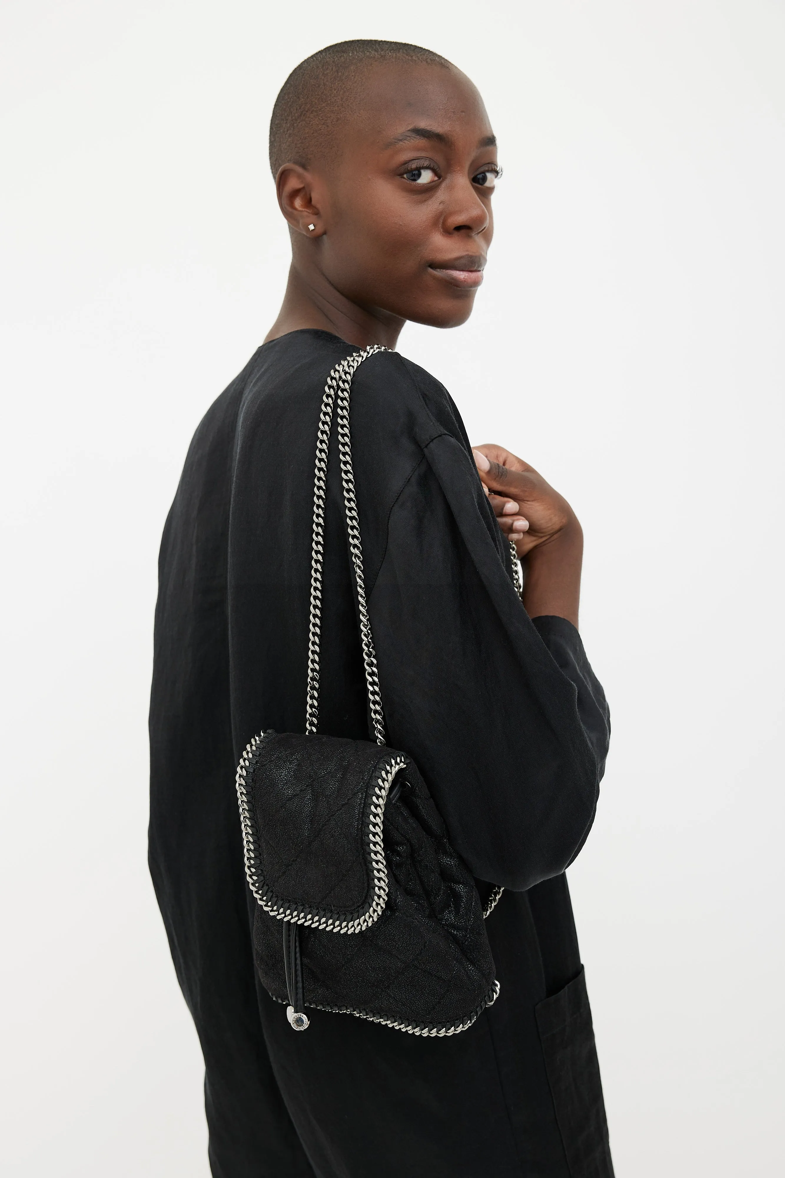 Black Quilted Mini Falabella Backpack