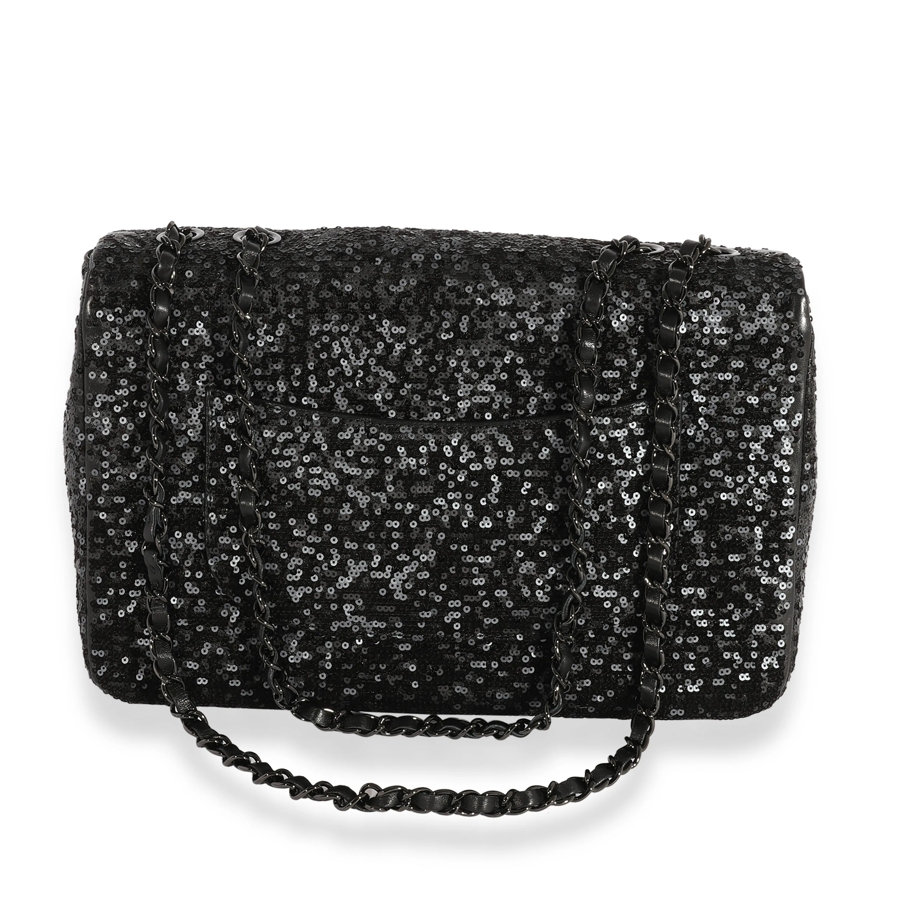 Black Sequin Lambskin Moonlight On Water Jumbo Single Flap Bag