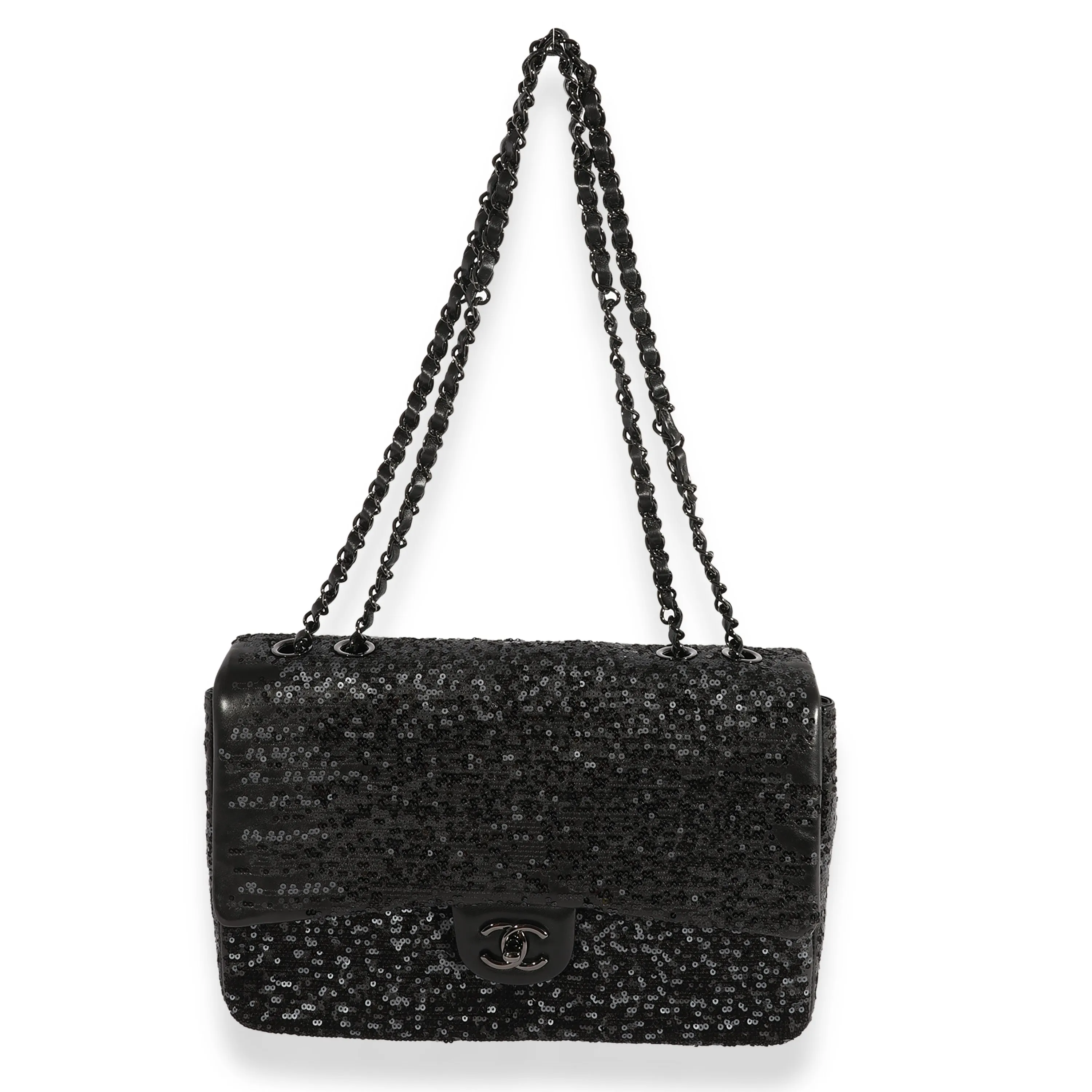 Black Sequin Lambskin Moonlight On Water Jumbo Single Flap Bag