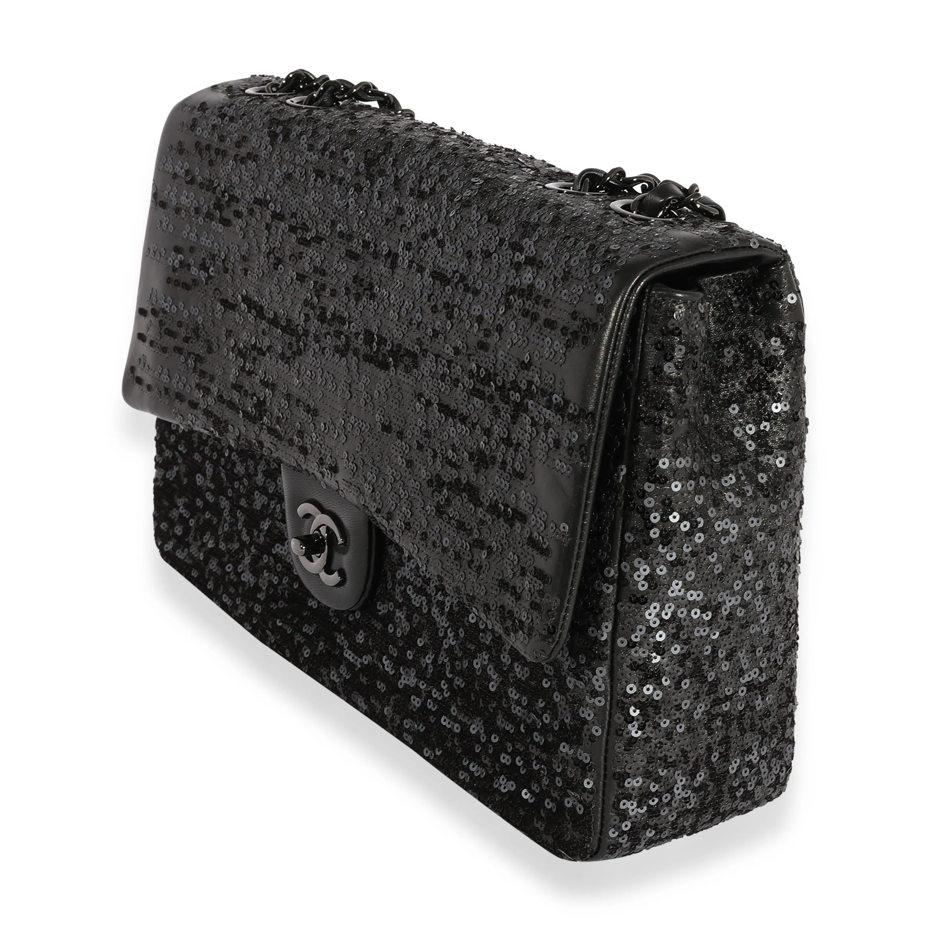 Black Sequin Lambskin Moonlight On Water Jumbo Single Flap Bag