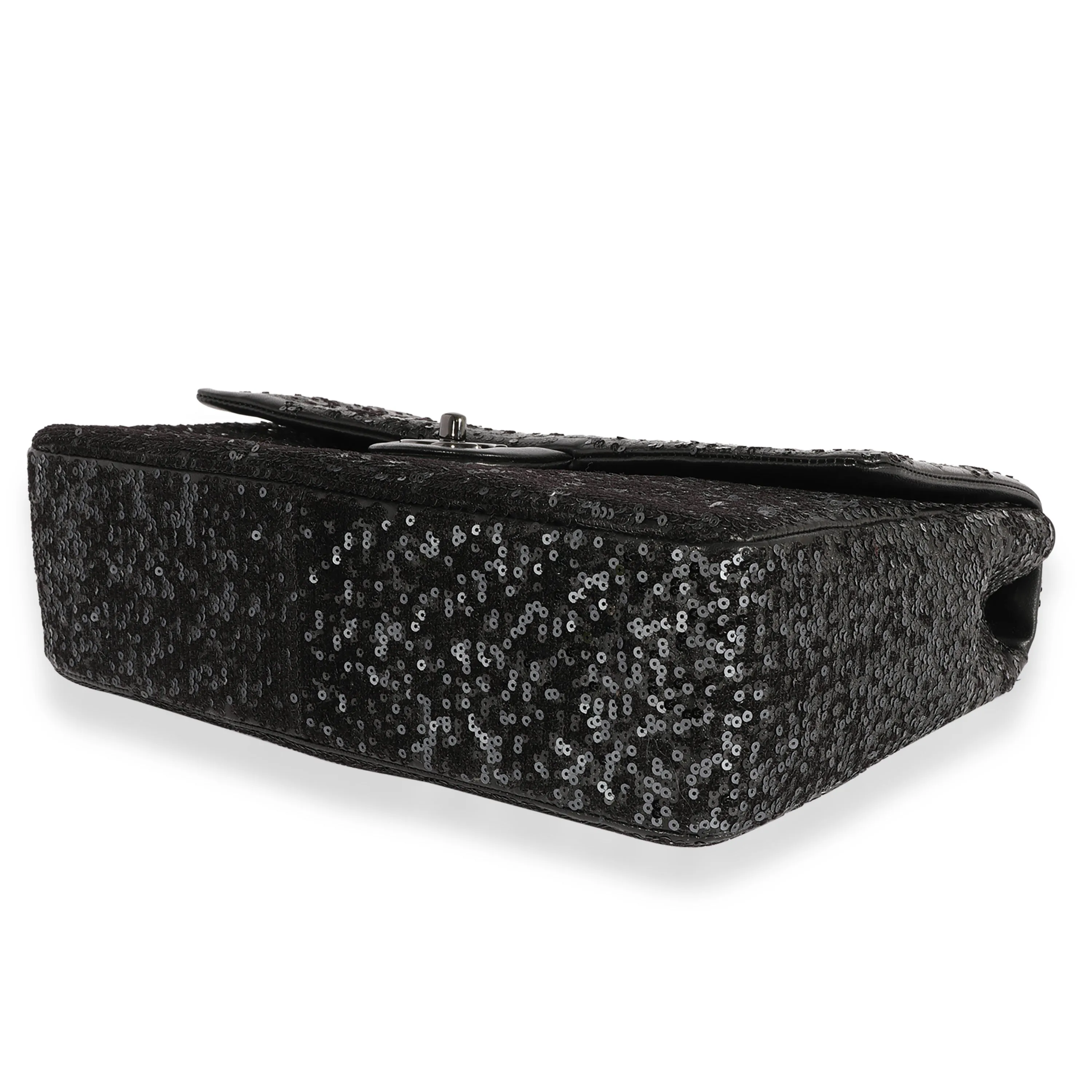 Black Sequin Lambskin Moonlight On Water Jumbo Single Flap Bag