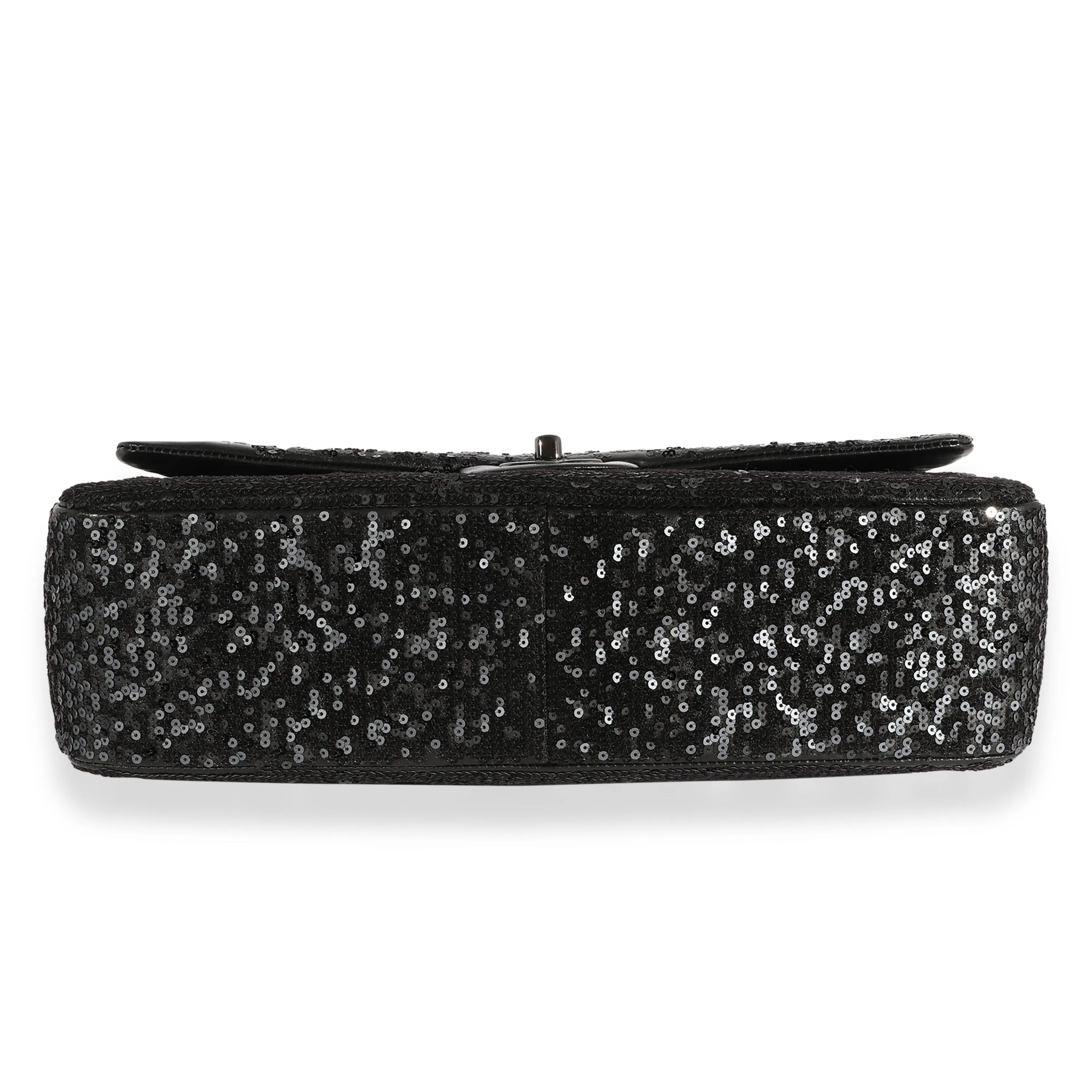 Black Sequin Lambskin Moonlight On Water Jumbo Single Flap Bag