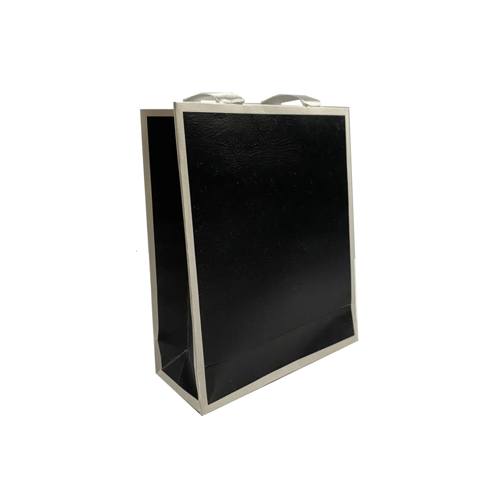 Black with white frame, Matte Laminated Ribbon Handle Paper Bags