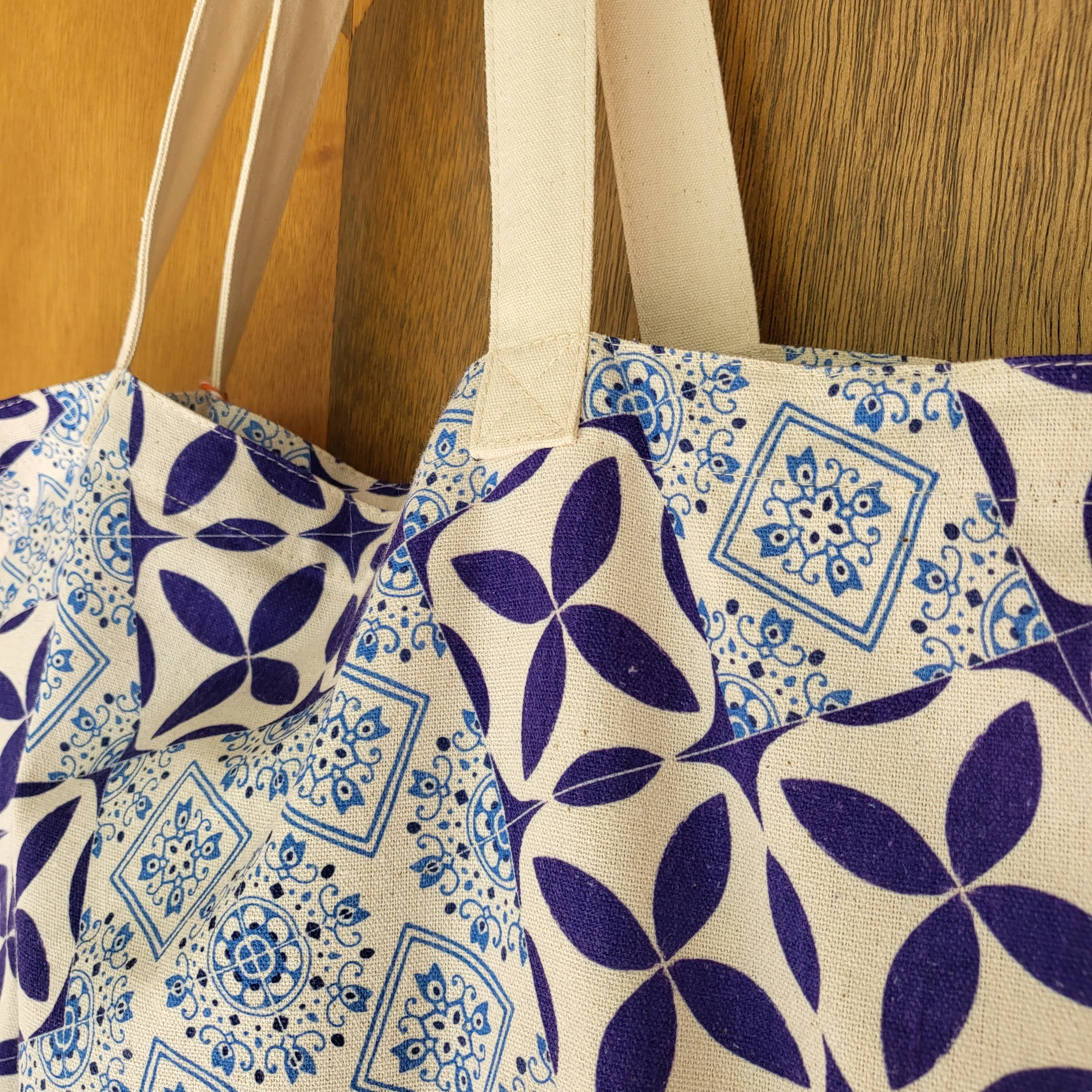 Blue Tile Printed Tote Bag