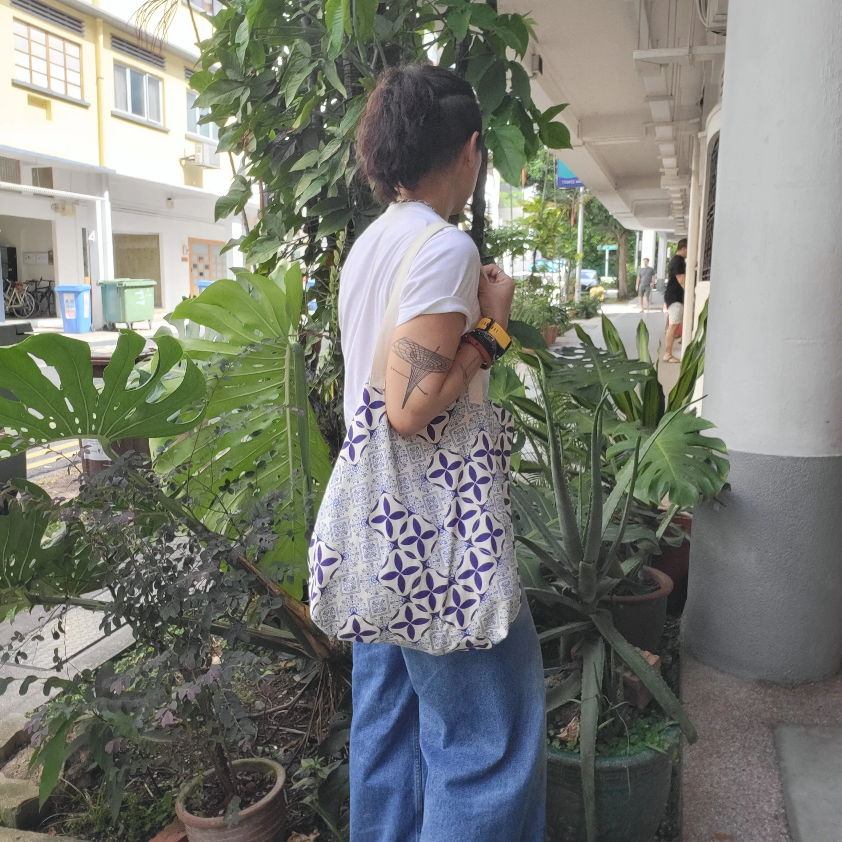 Blue Tile Printed Tote Bag