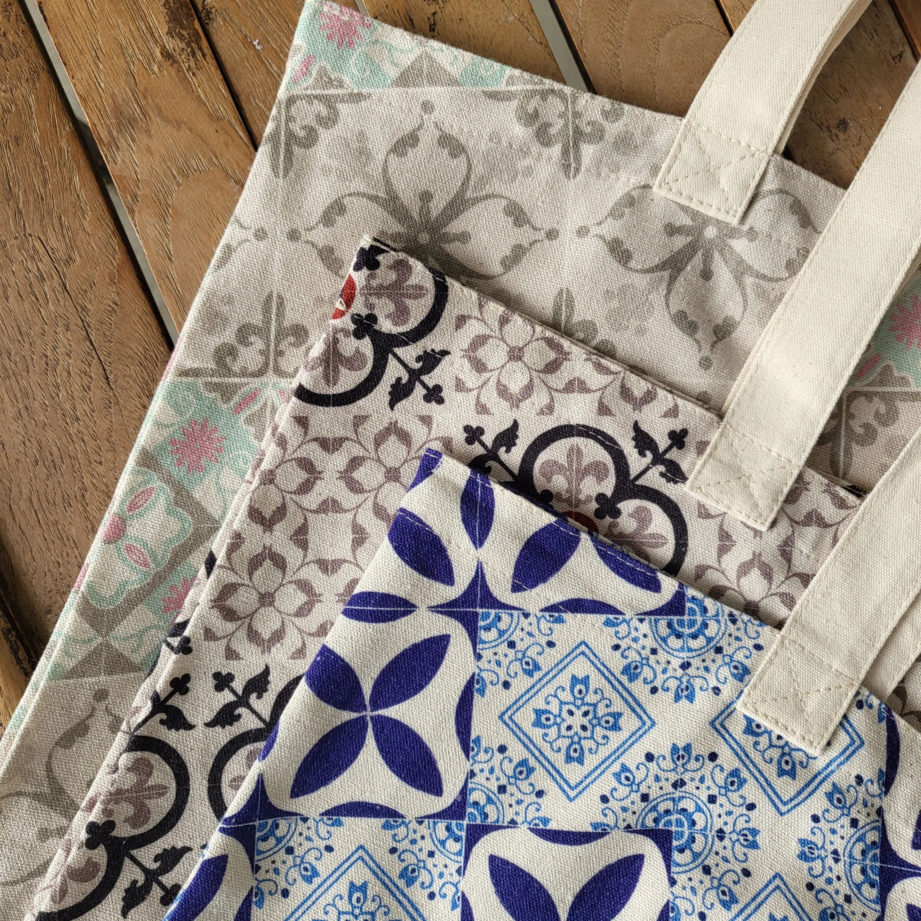 Blue Tile Printed Tote Bag