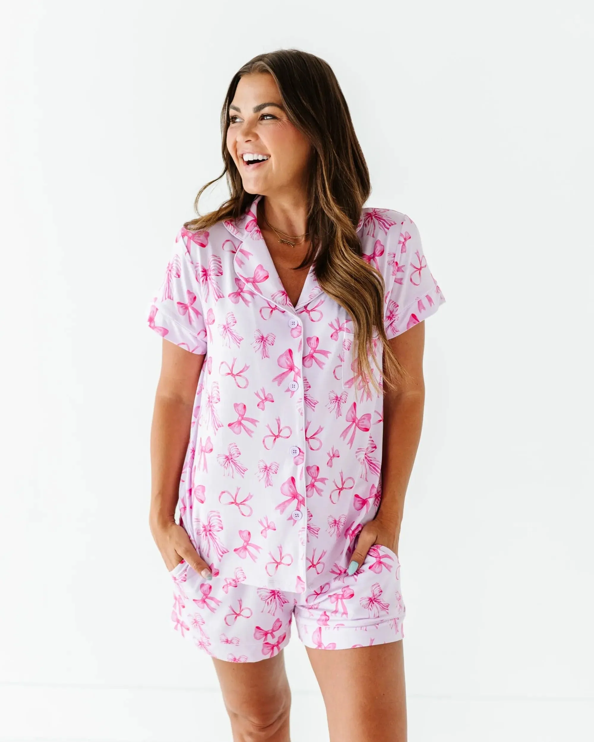 Blushing Bows Women's Collar Shirt & Shorts Set