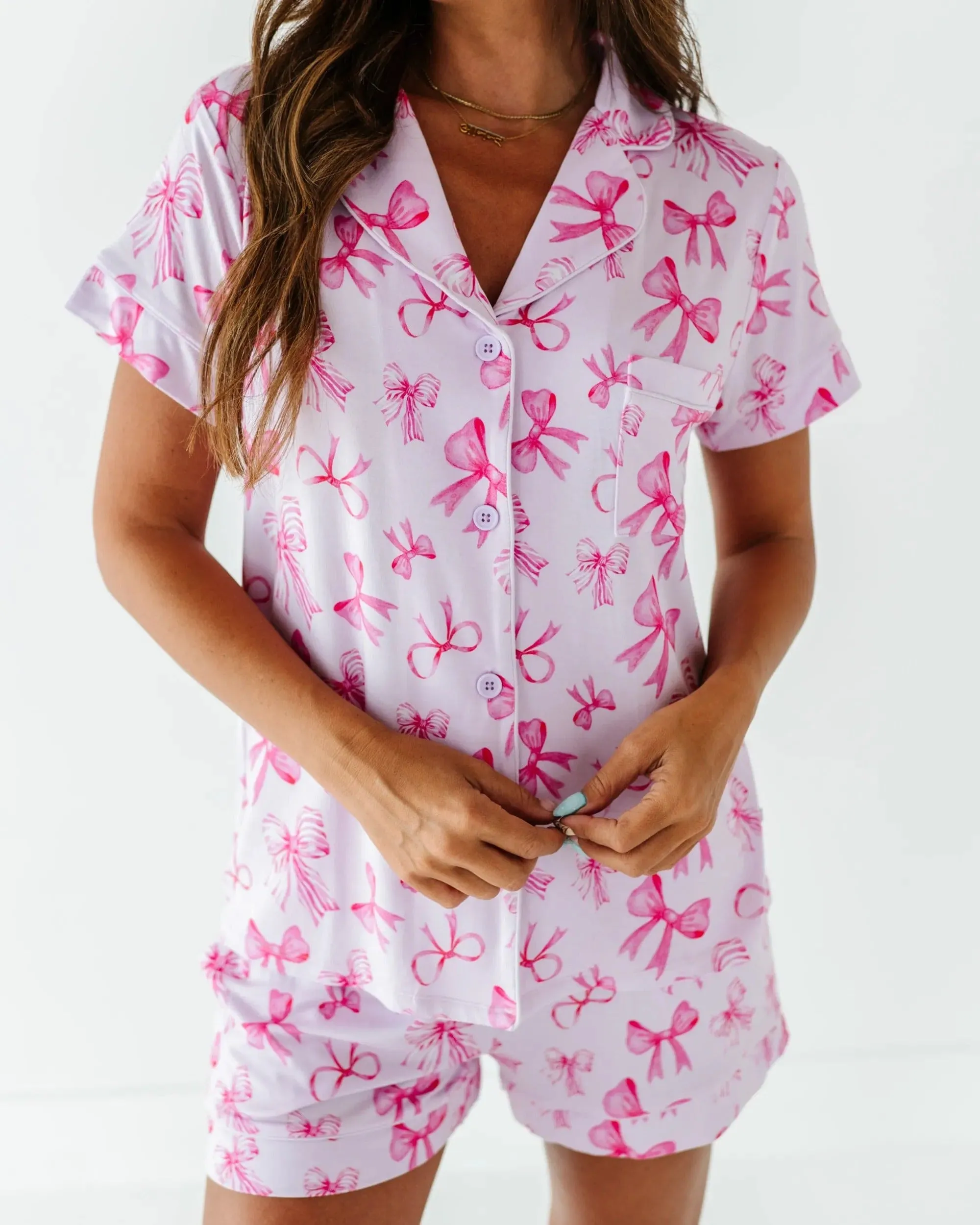 Blushing Bows Women's Collar Shirt & Shorts Set