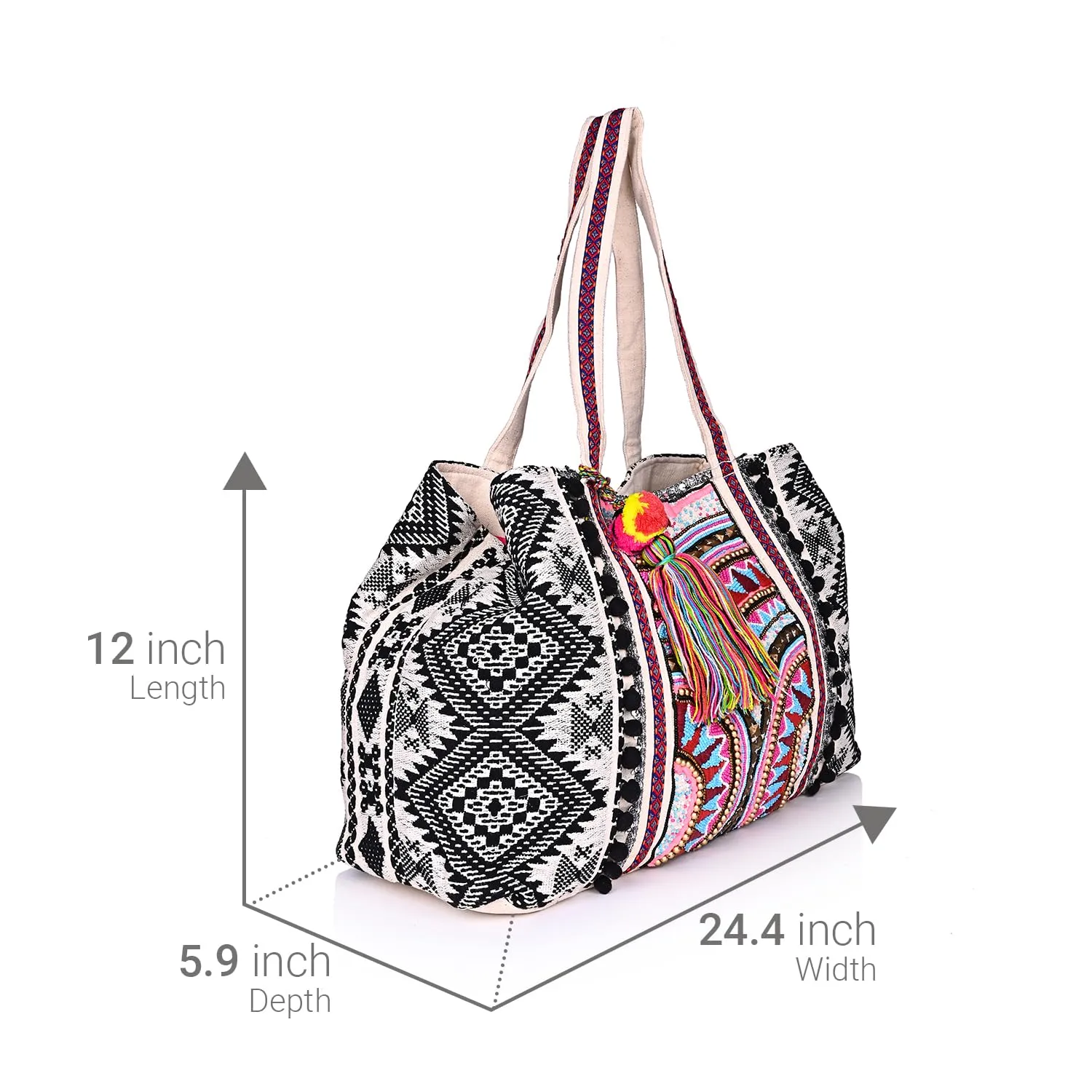 Boho Girl Multicolor Cotton Multi Purpose Tote Bag For Women and Girls